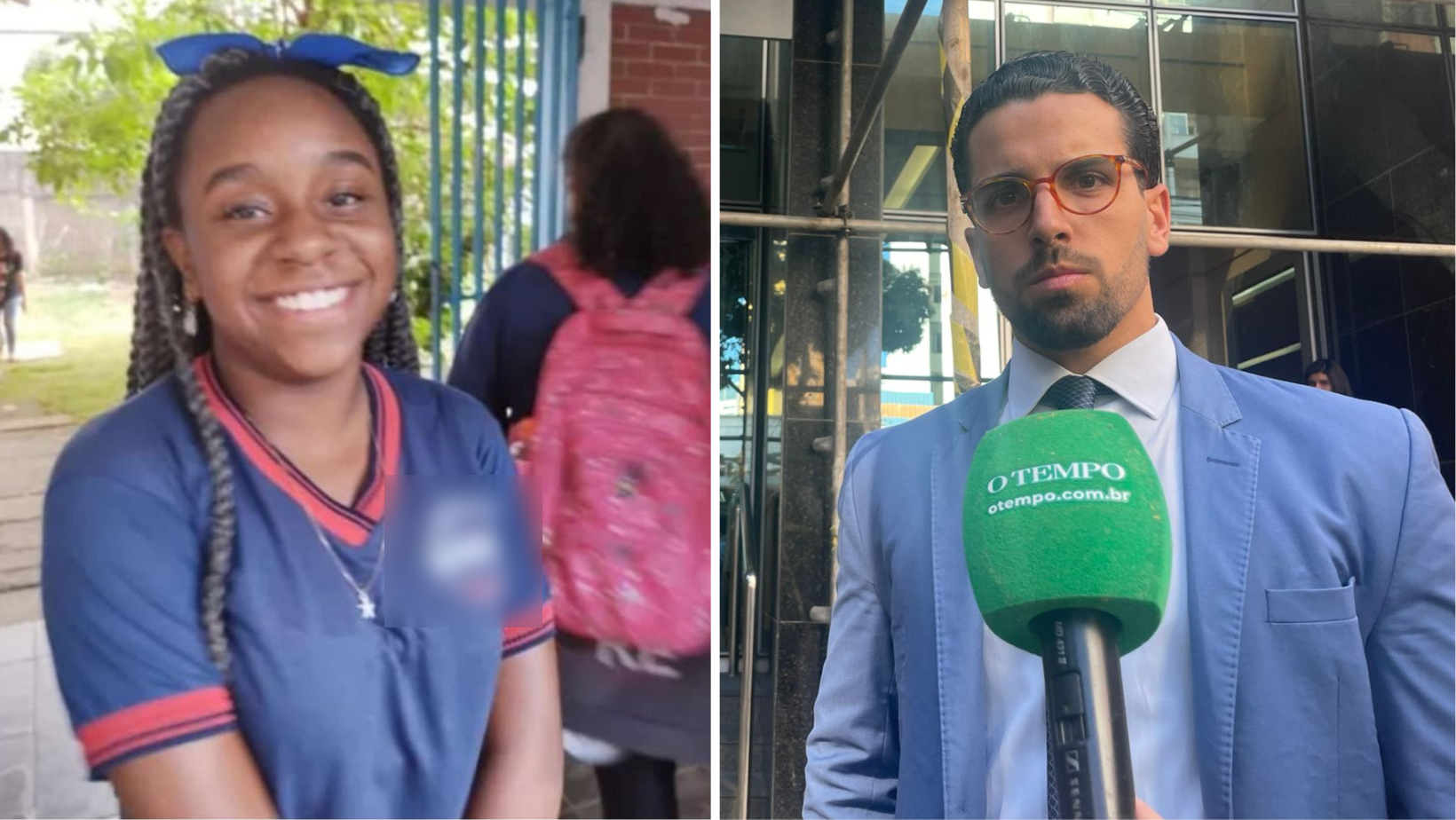 A vítima Luana Rafaela Oliveira Barcelos, de 12 anos, e o advogado da família, Bruno Rodarte