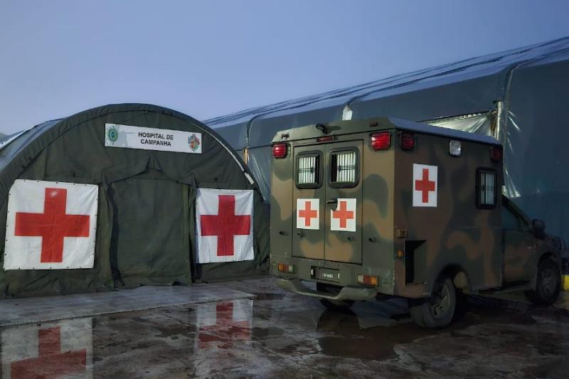 Hospital de campanha montando pelo Exército Brasileiro no Rio Grande do Sul