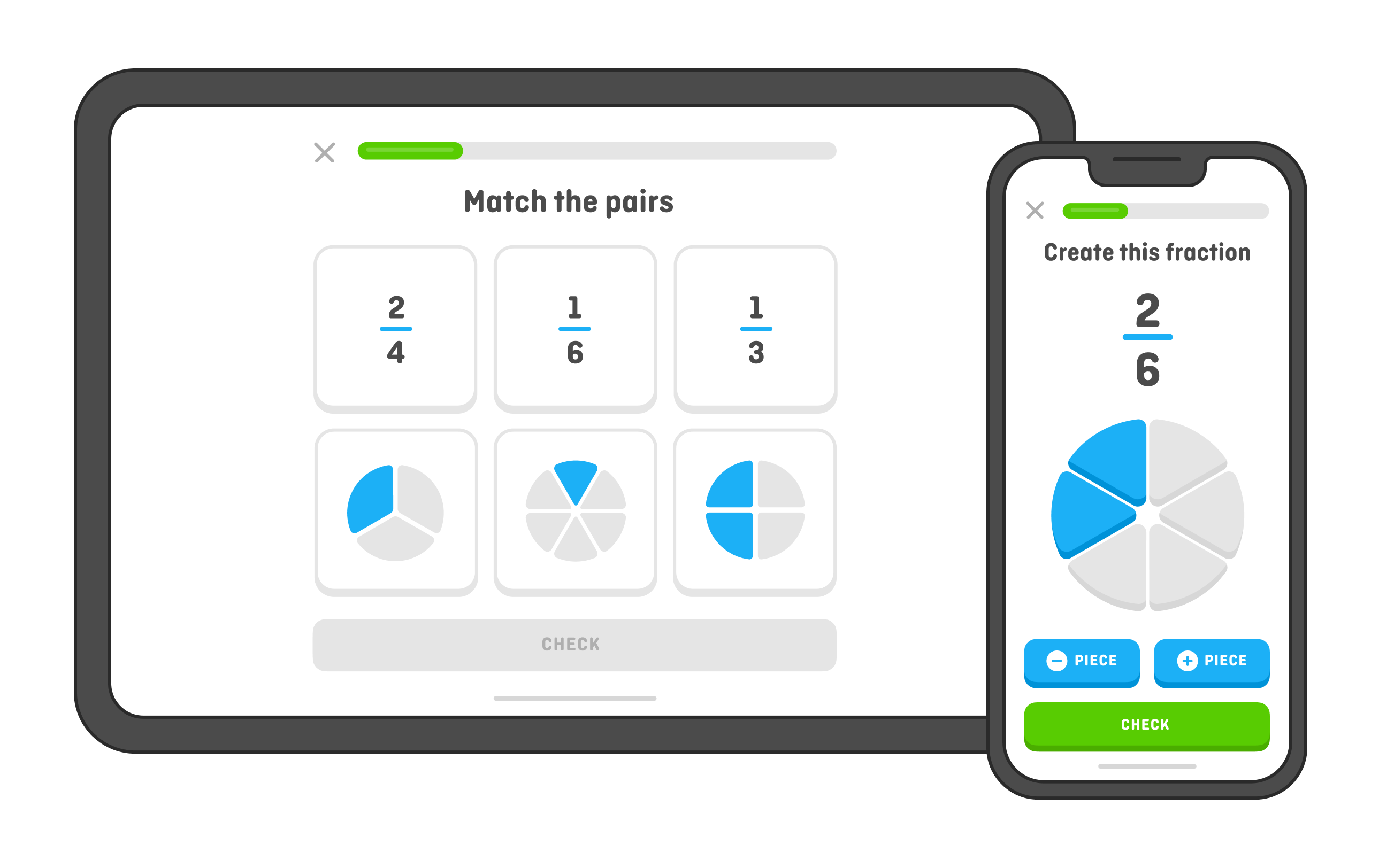 Duolingo Math permite estudar frações, por exemplo, mas ainda sem tradução para o português