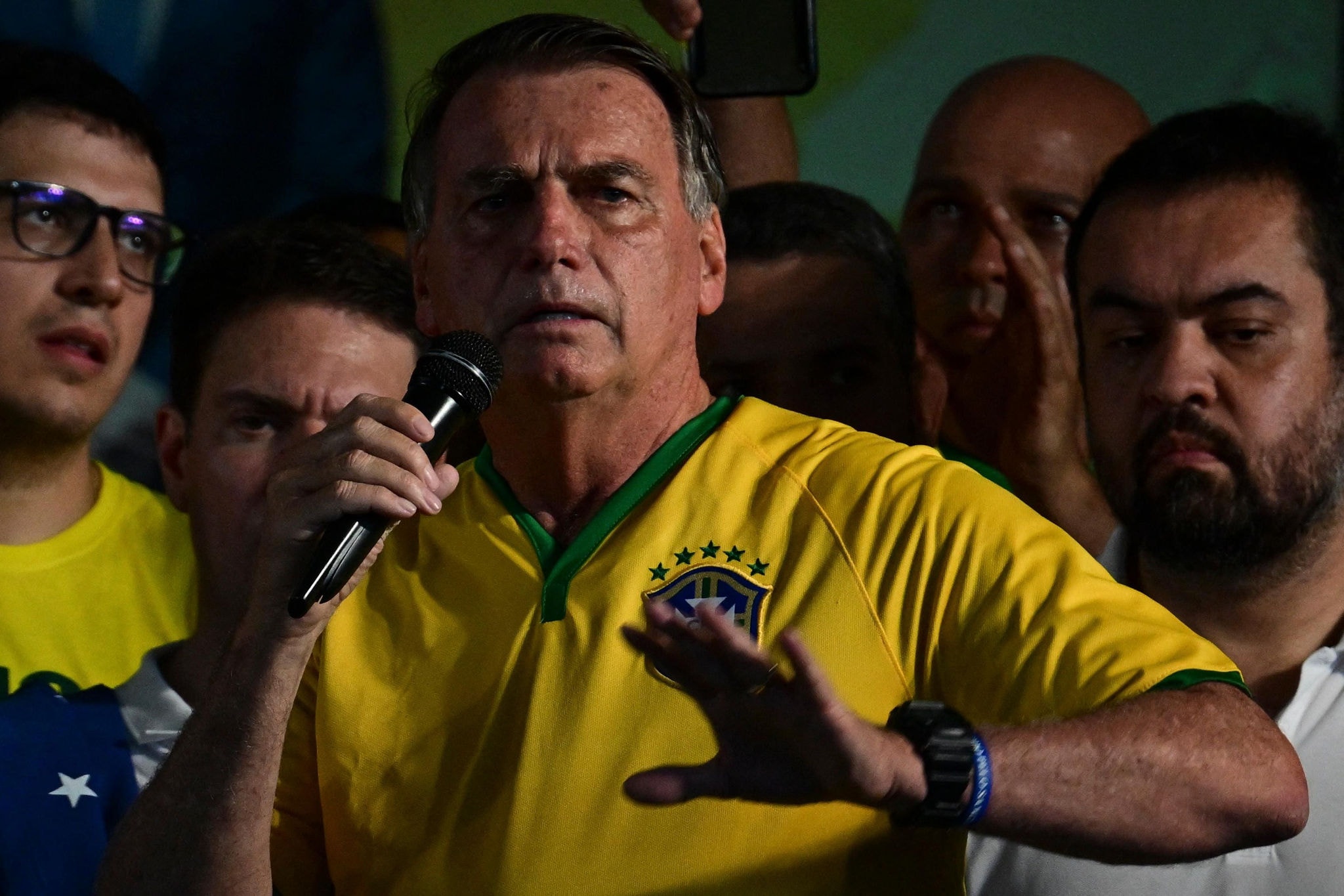 O ex-presidente Jair Bolsonaro em evento com o pré-candidato à prefeitura do Rio, Alexandre Ramagem