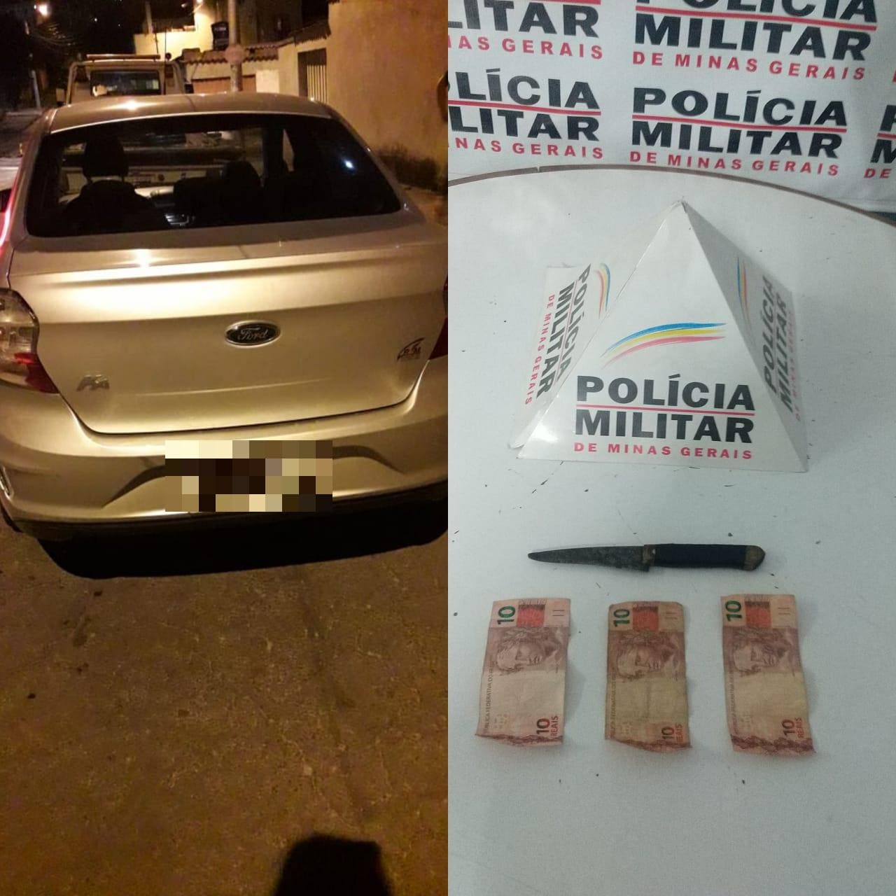 Carro e material apreendido pela PM