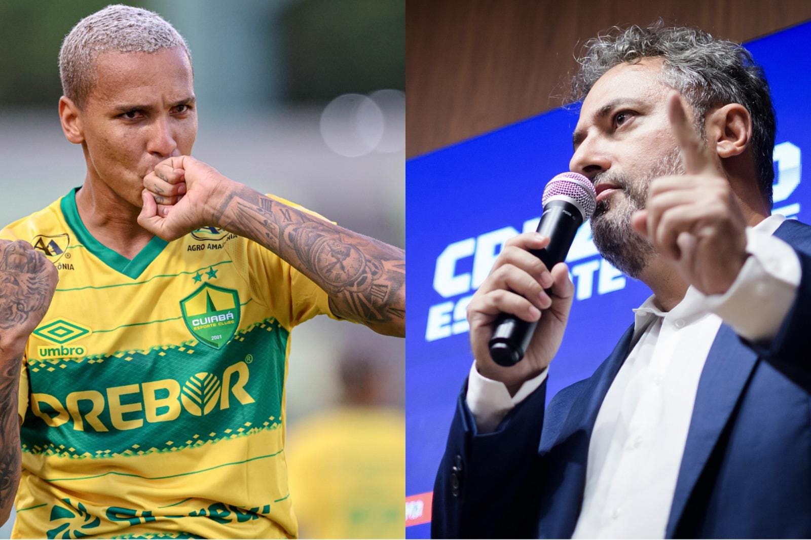 Deyverson, atacante do Cuiabá, e Alexandre Mattos, diretor de futebol do Cruzeiro