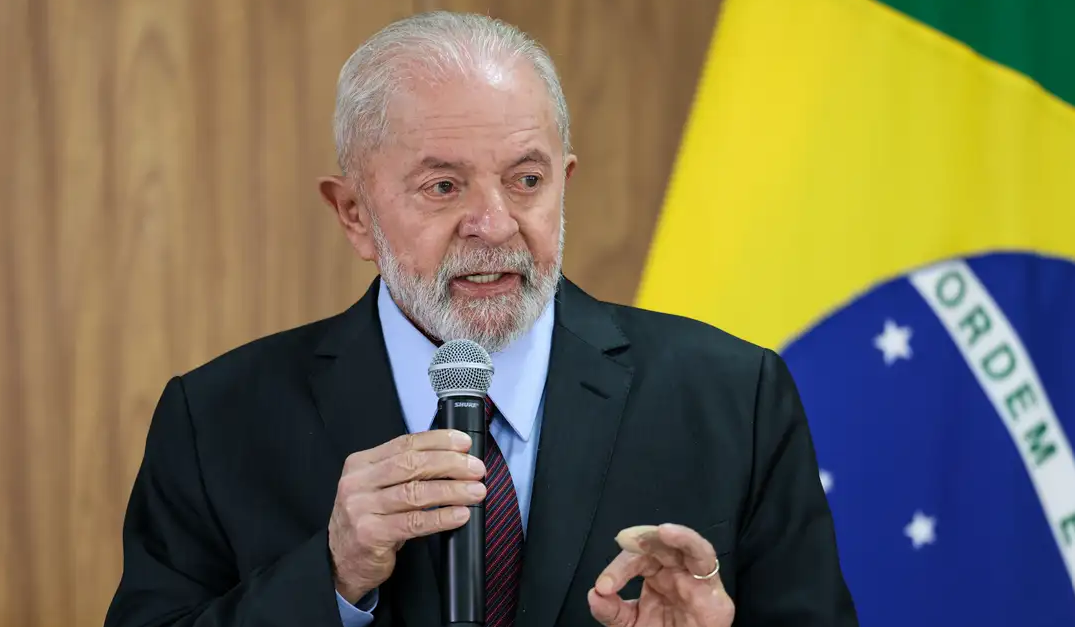 O presidente Luiz Inácio Lula da Silva durante pronunciamento no Palácio do Planalto
