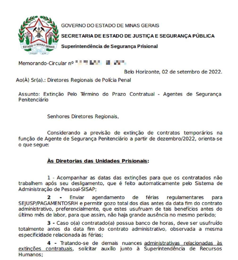 Memorando demissão agentes penais