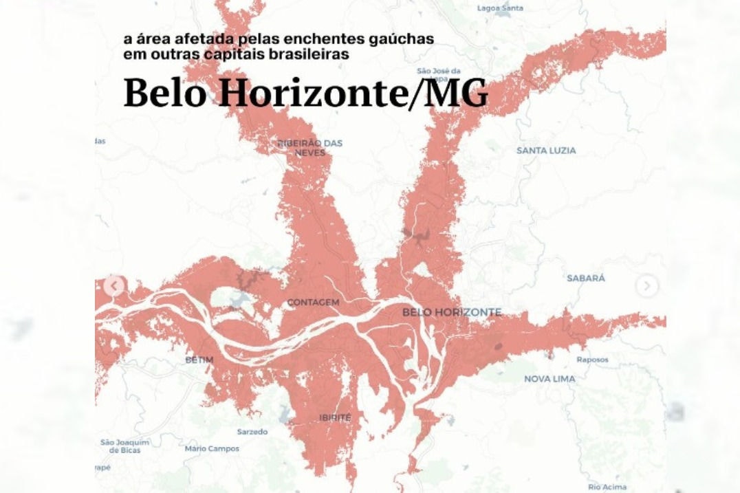 Mapa mostra como seria a chuva de Porto Alegre em Belo Horizonte
