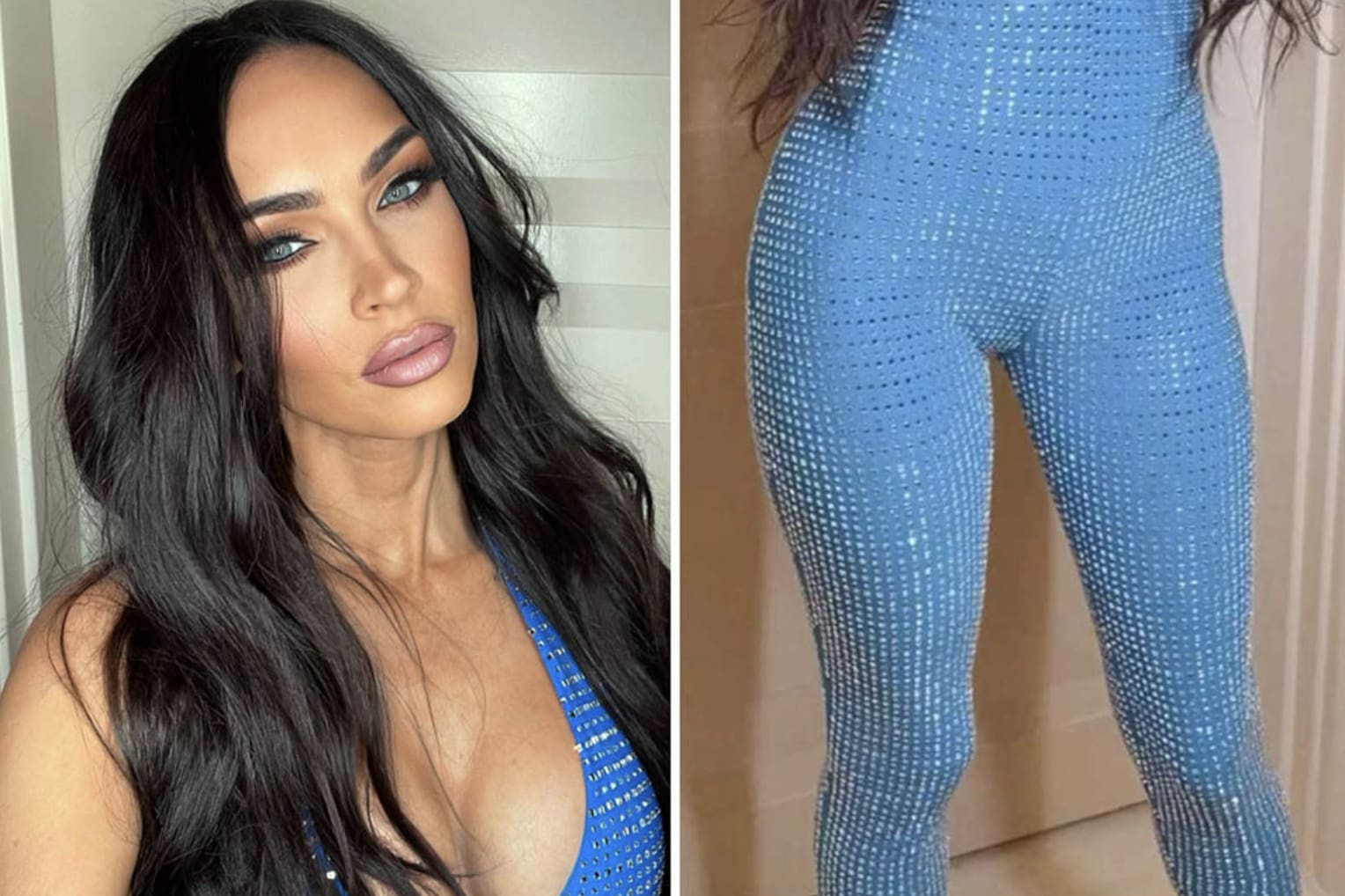 Megan Fox diz a estilista que ela cortou um buraco em seu macacão azul para 'fazer sexo' com o noivo
