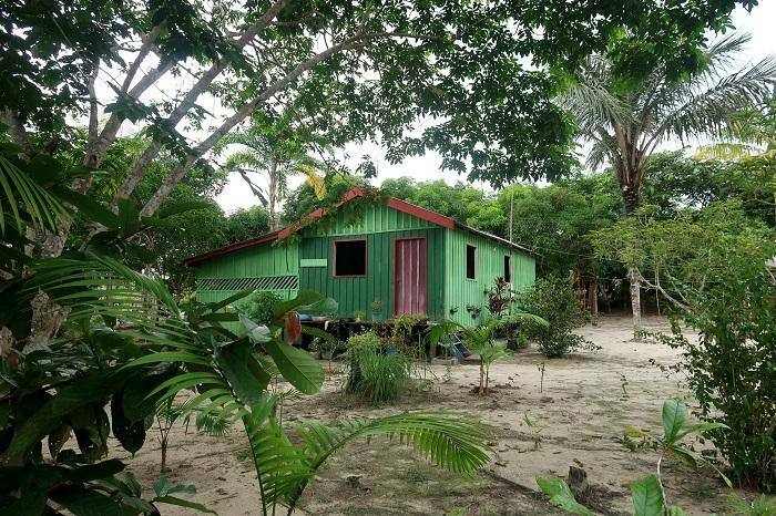 A hospedagem é na comunidade ribeirinha no roteiro pela Reserva de Desenvolvimento Sustentável Puranga Conquista, na Amazônia.