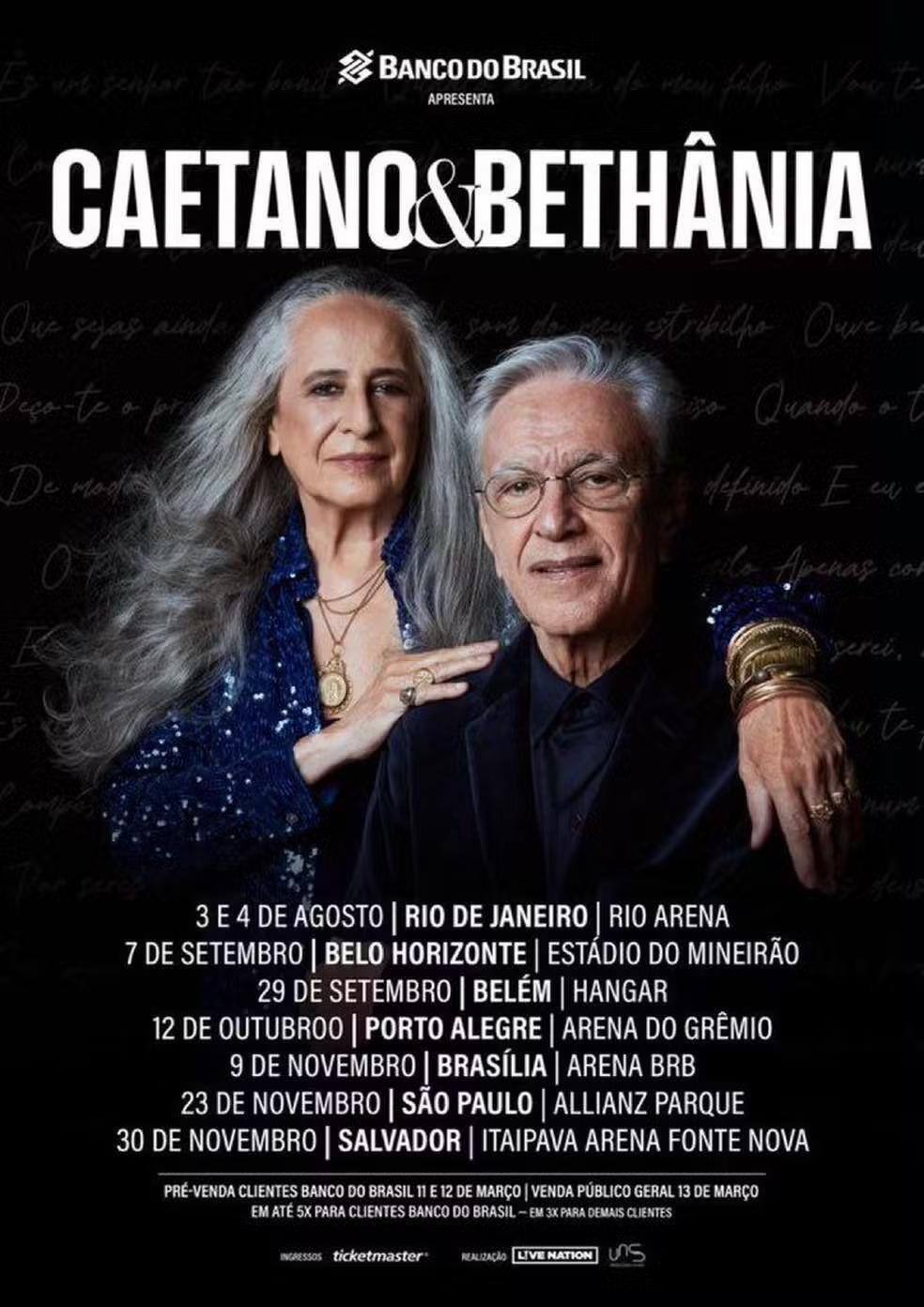 Caetano Veloso e Maria Bethânia estão de volta para uma turnê em dupla que irá rodar todo o Brasil e passará por BH