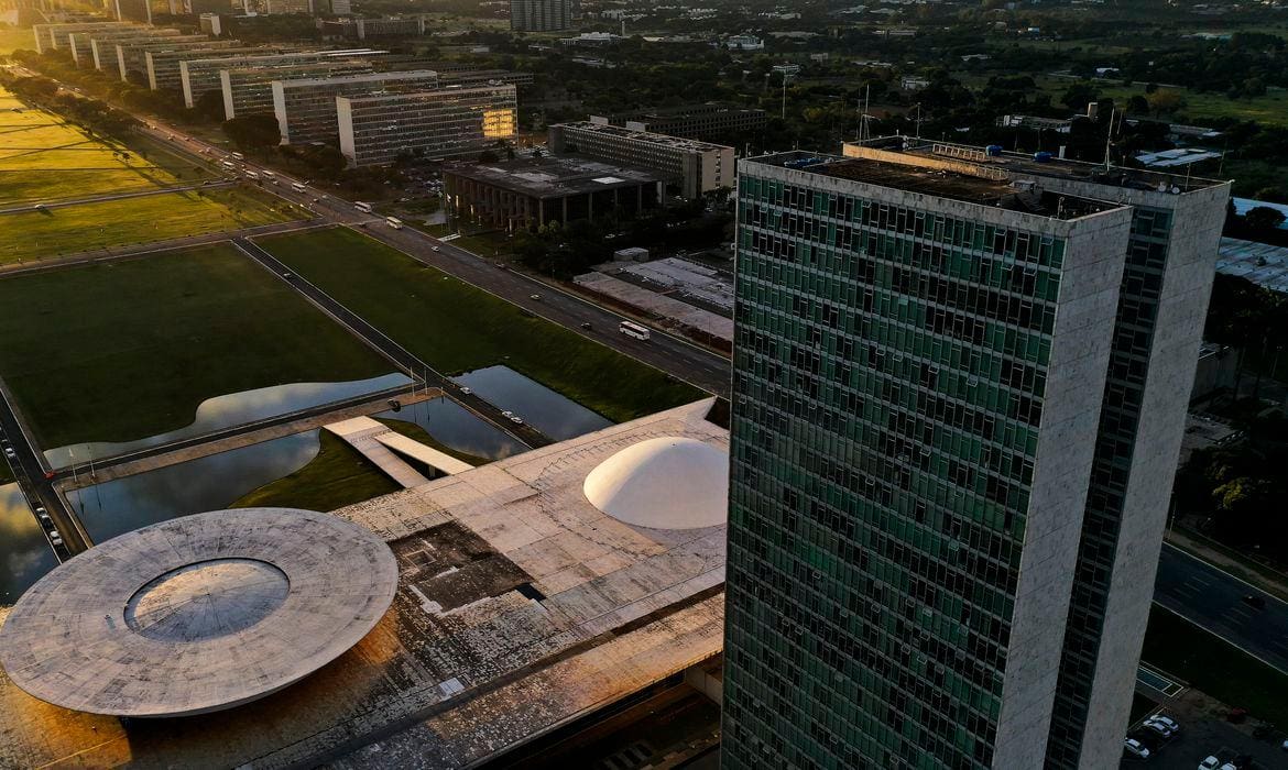 Na imagem, uma visão aérea da Esplanada dos Ministérios