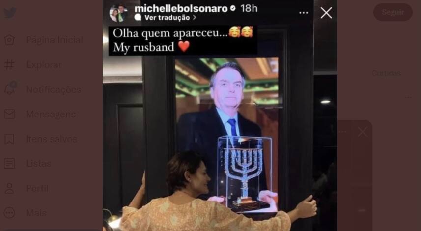 Michelle Bolsonaro tropeça no inglês em post sobre o marido