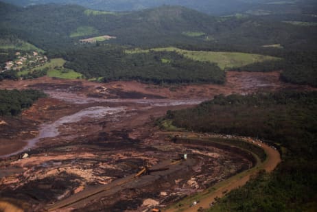 Estado da mina do Córrego do Feijão após o rompimento da barragem.