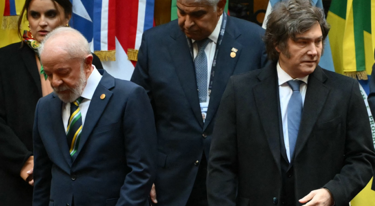 Os presidentes Lula e Javier Milei na Cúpula dos Brics
