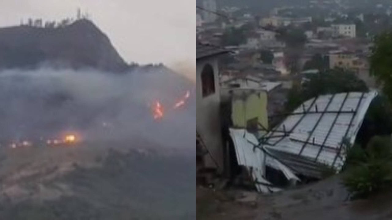 Pico da Ibituruna pega fogo durante chuva em Governador Valadares