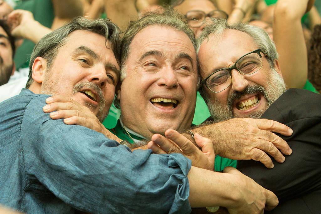 Cássio Gabus Mendes, Tony Ramos e Ary França em cena do filme '45 do Segundo Tempo'