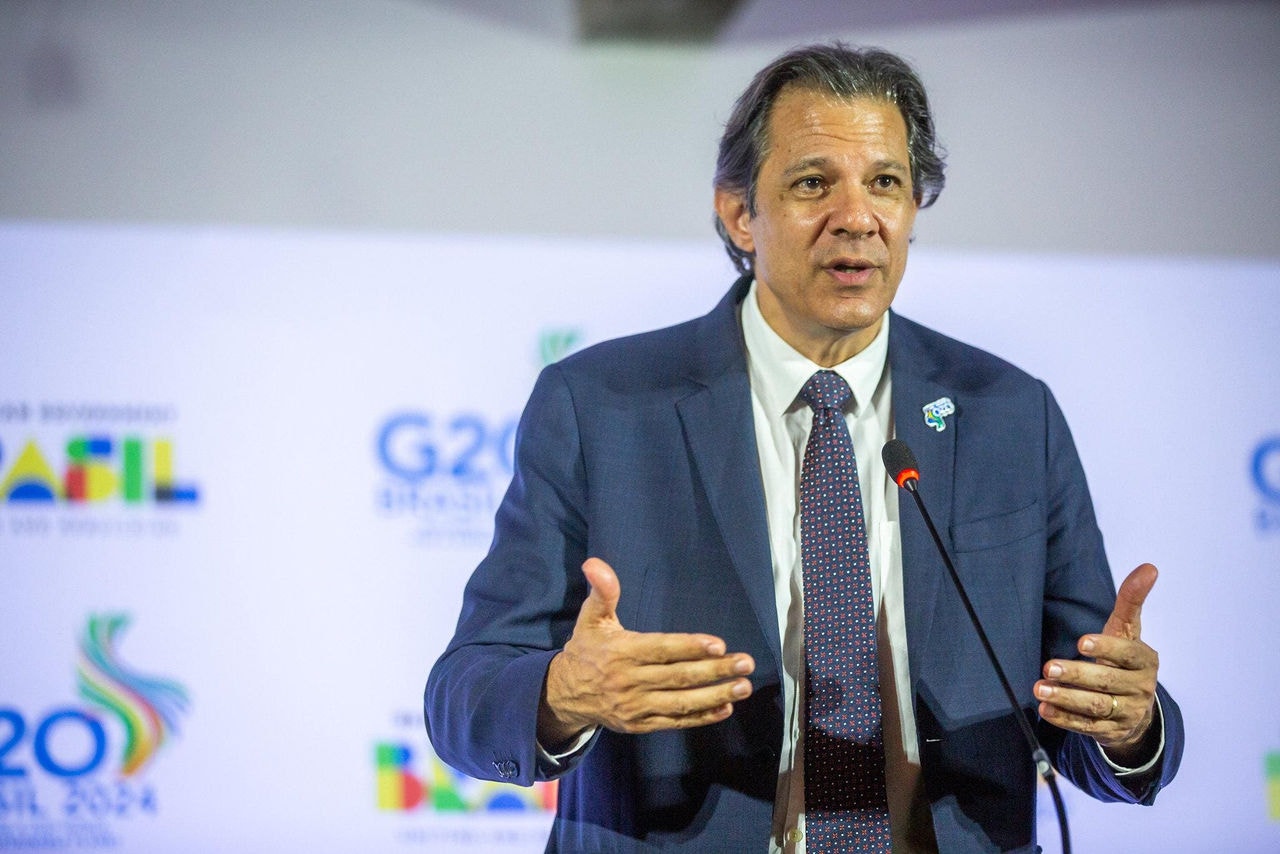 O ministro da Fazenda, Fernando Haddad, durante coletiva de imprensa em reunião do G20