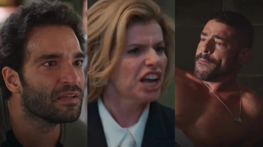 Afonso (Humberto Carrão), Odete (Debora Bloch) e César (Cauã Reymond) de Vale Tudo