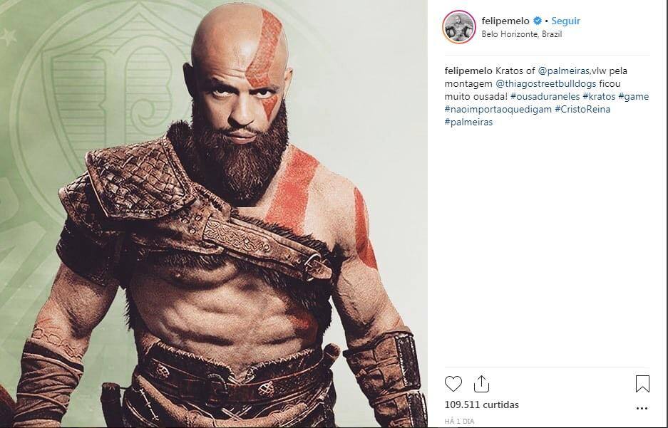 Felipe Melo gostou muito da montagem em que ele aparece como personagem de um jogo de videogame
