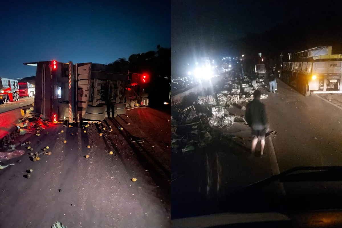 Dois acidentes a 200 metros de distância e com intervalo de dez minutos fecham BR-381
Duas pessoas ficaram feridas e foram socorridas para o hospital