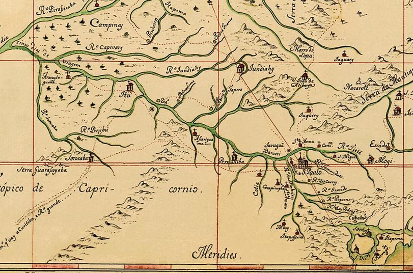 Cópia de mapa de região brasileira atribuído ao italiano Francesco Tosi Colombina (Reprodução/Arquivo Público do Distrito Federal)