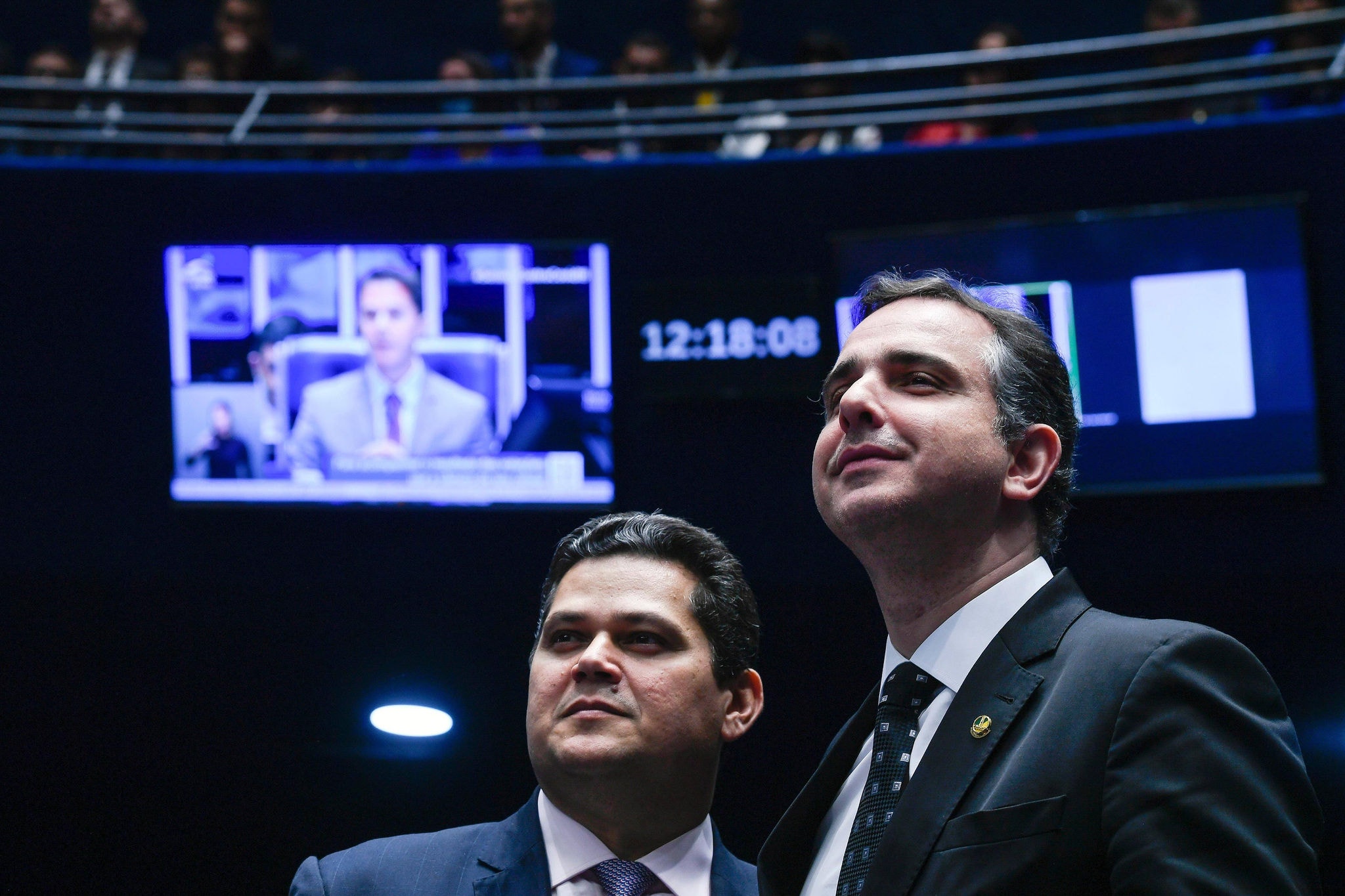 Davi Alcolumbre e Rodrigo Pacheco no plenário do Senado Federal
