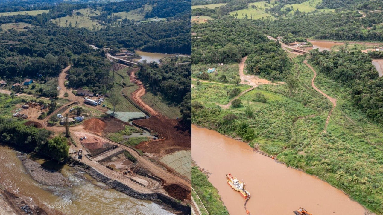Imagem mostra antes e depois do reflorestamento em 3,3 hectares de Brumadinho