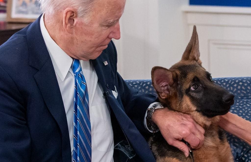 Joe Biden e seu cachorro, que teria mordido pessoas na Casa Branca