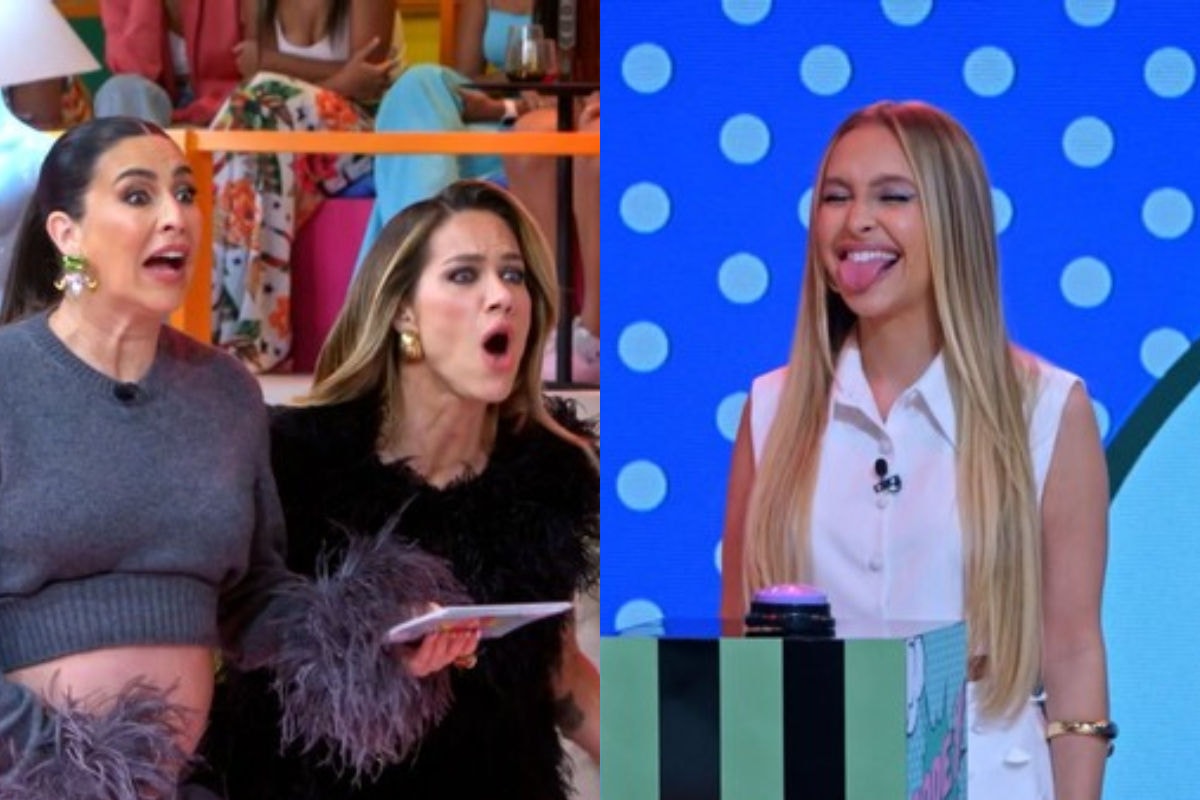 Fernanda Paes Leme, Giovanna Ewbank e Carlaz Diaz no programa "Quem Não Pode se Sacode"