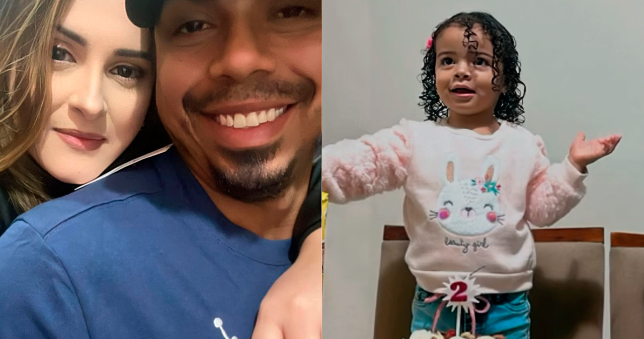 O casal Juliana Ramos e Renato Tsukasa e a filha Giulia