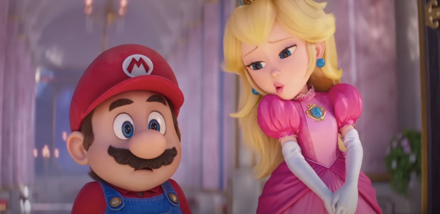 Mario e Peach em cena de Super Mario Bros. - O Filme