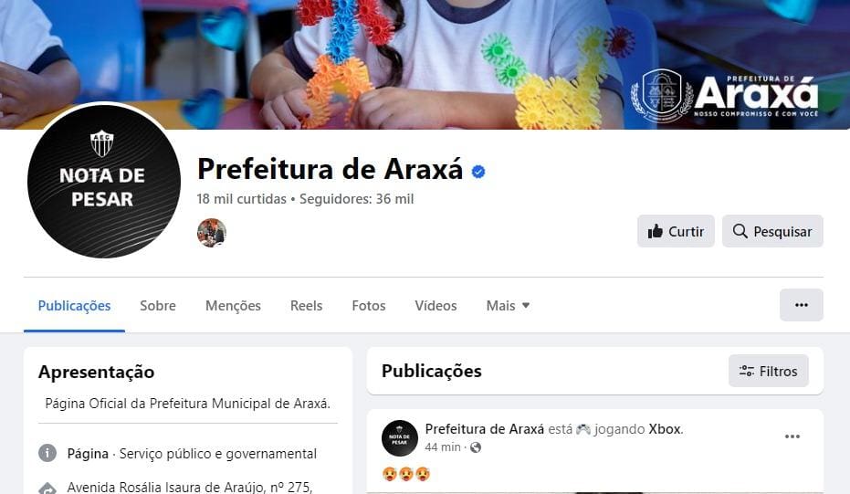 Página oficial da Prefeitura de Araxá no Facebook é hackeada