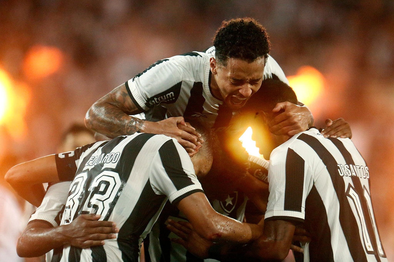 Jogadores do Botafogo comemoram gol sobre o Vitória
