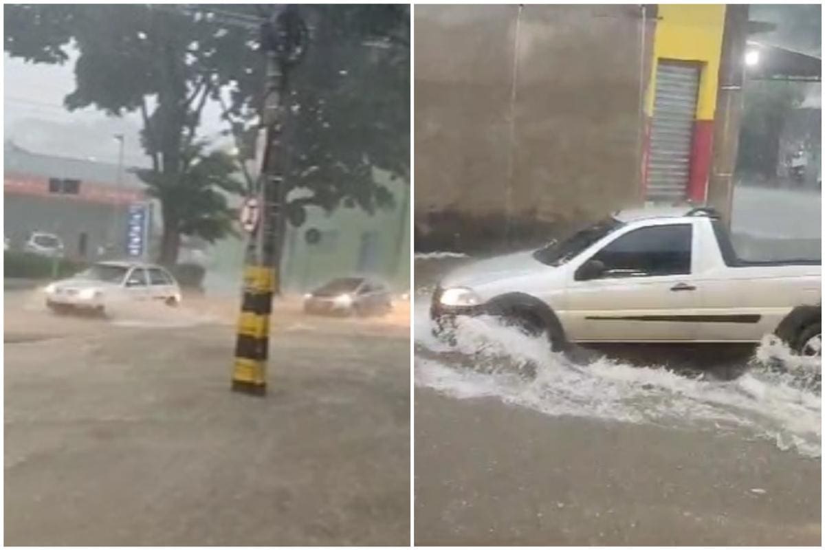 Imagem mostra ruas alagadas na região Leste de Belo Horizonte