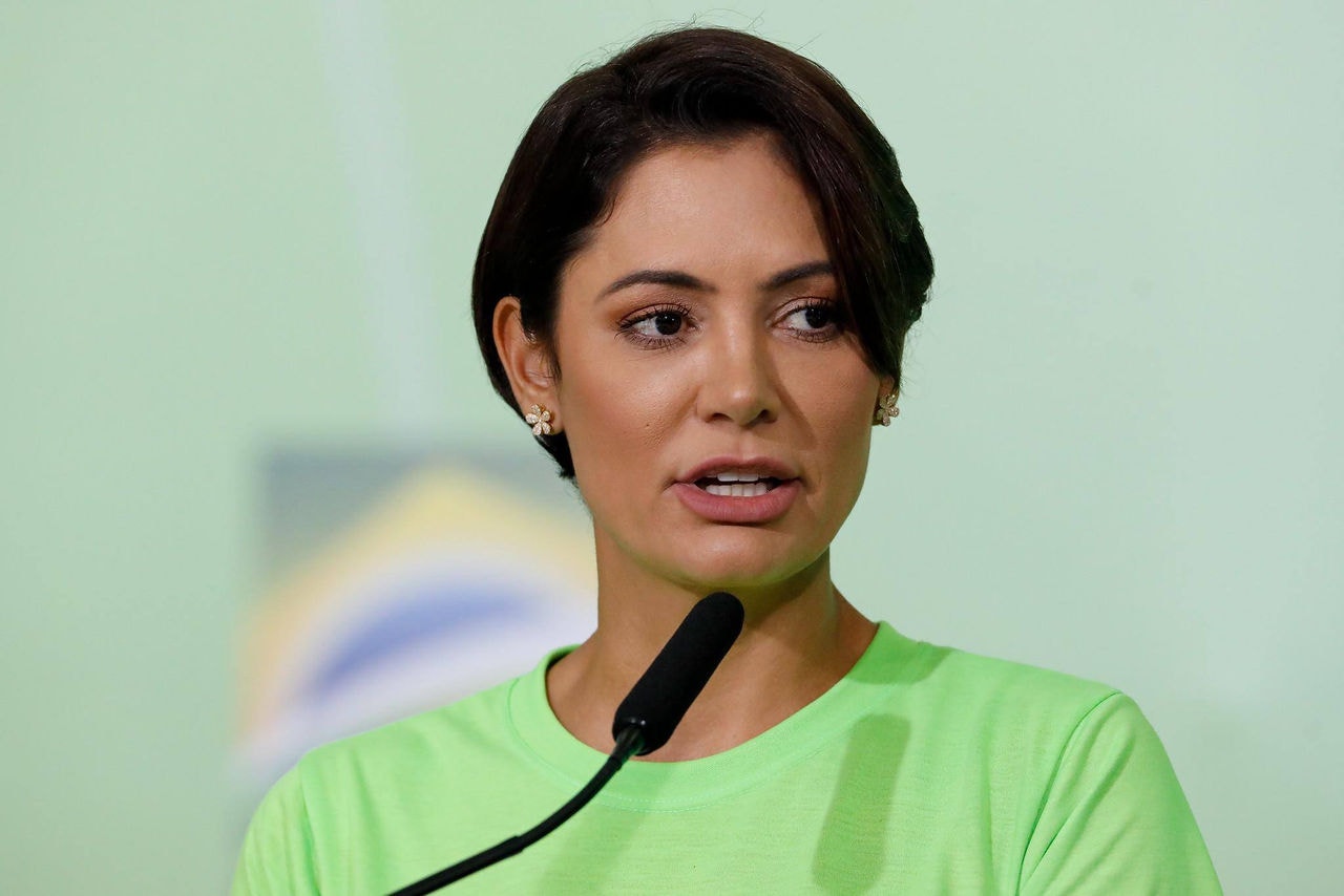 Michelle Bolsonaro em solenidade no Palácio do Planalto, quando o marido era o presidente da República
