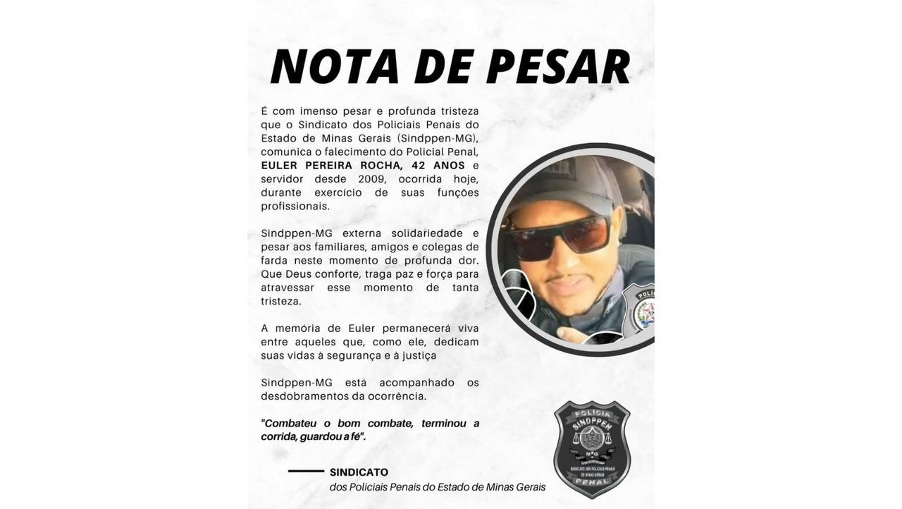 Sindicato lamentou a morte do policial penal nas redes sociais