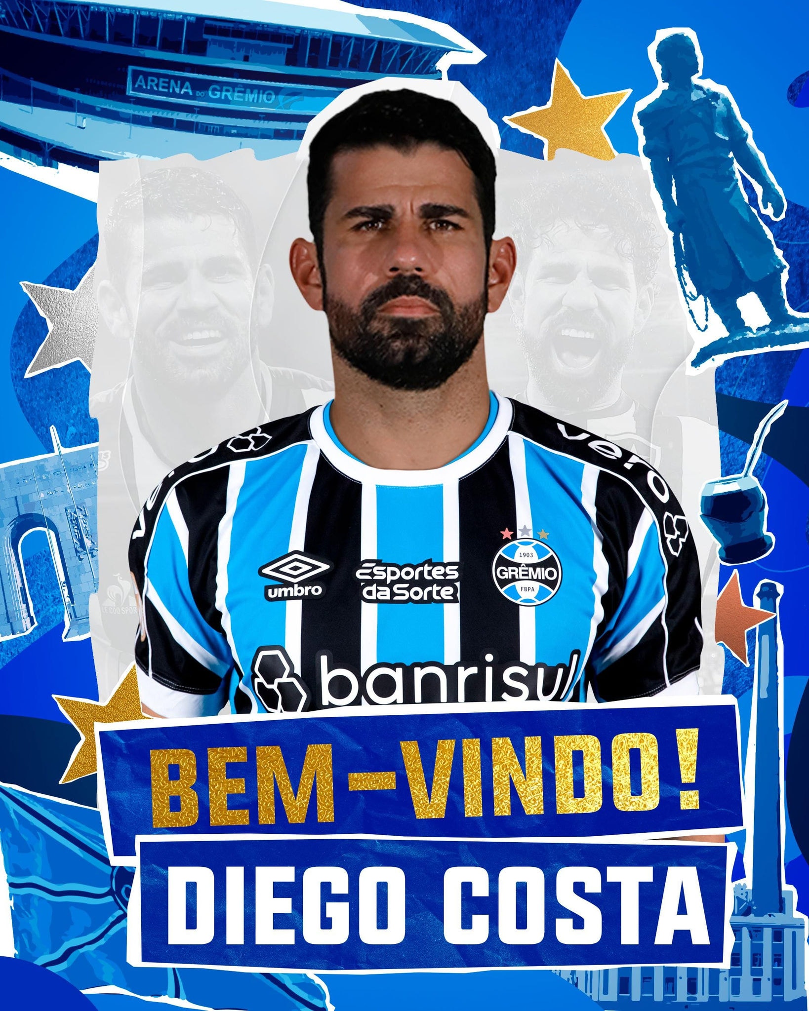 Diego Costa vai jogar pelo Grêmio nesta temporada
