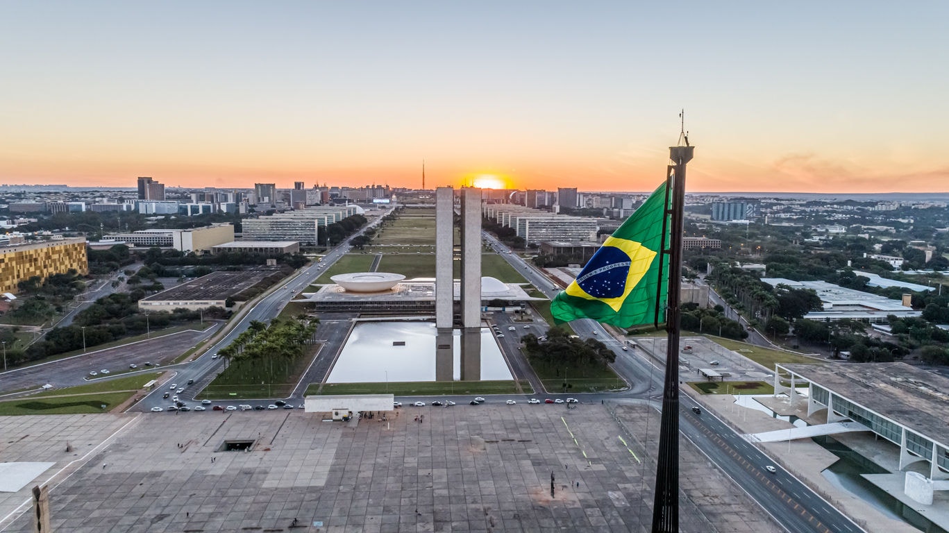 Aerial photo of the National Congress, seat of the Brazilian Legislature, located in Brasilia, capital of Brazil.
