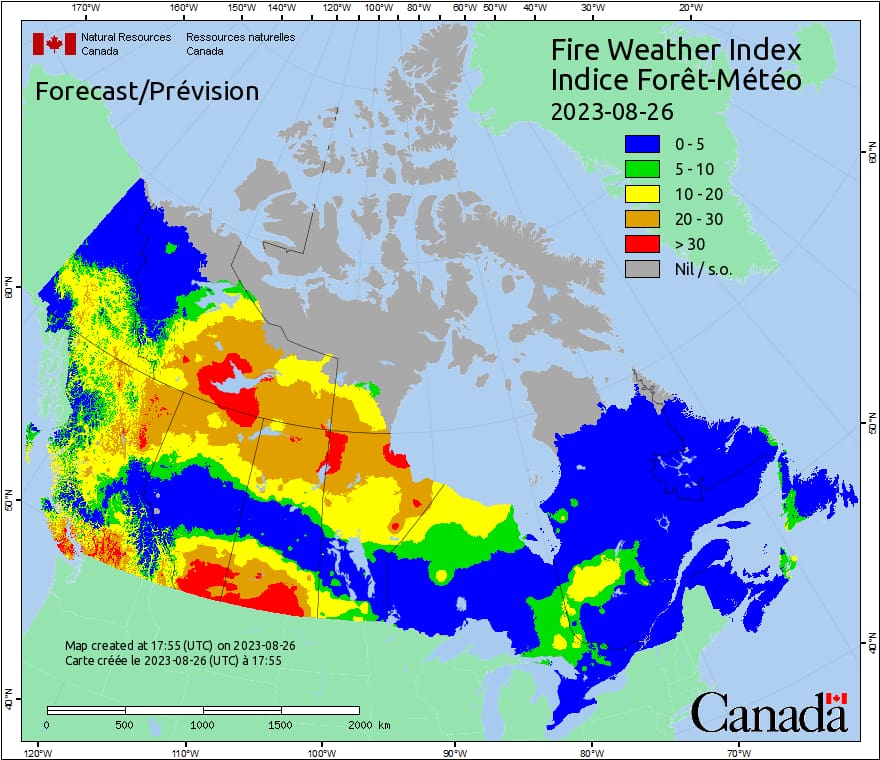 Mapa dos incêndios florestais no Canadá divulgado pelo Canadian Wildland Fire Information System