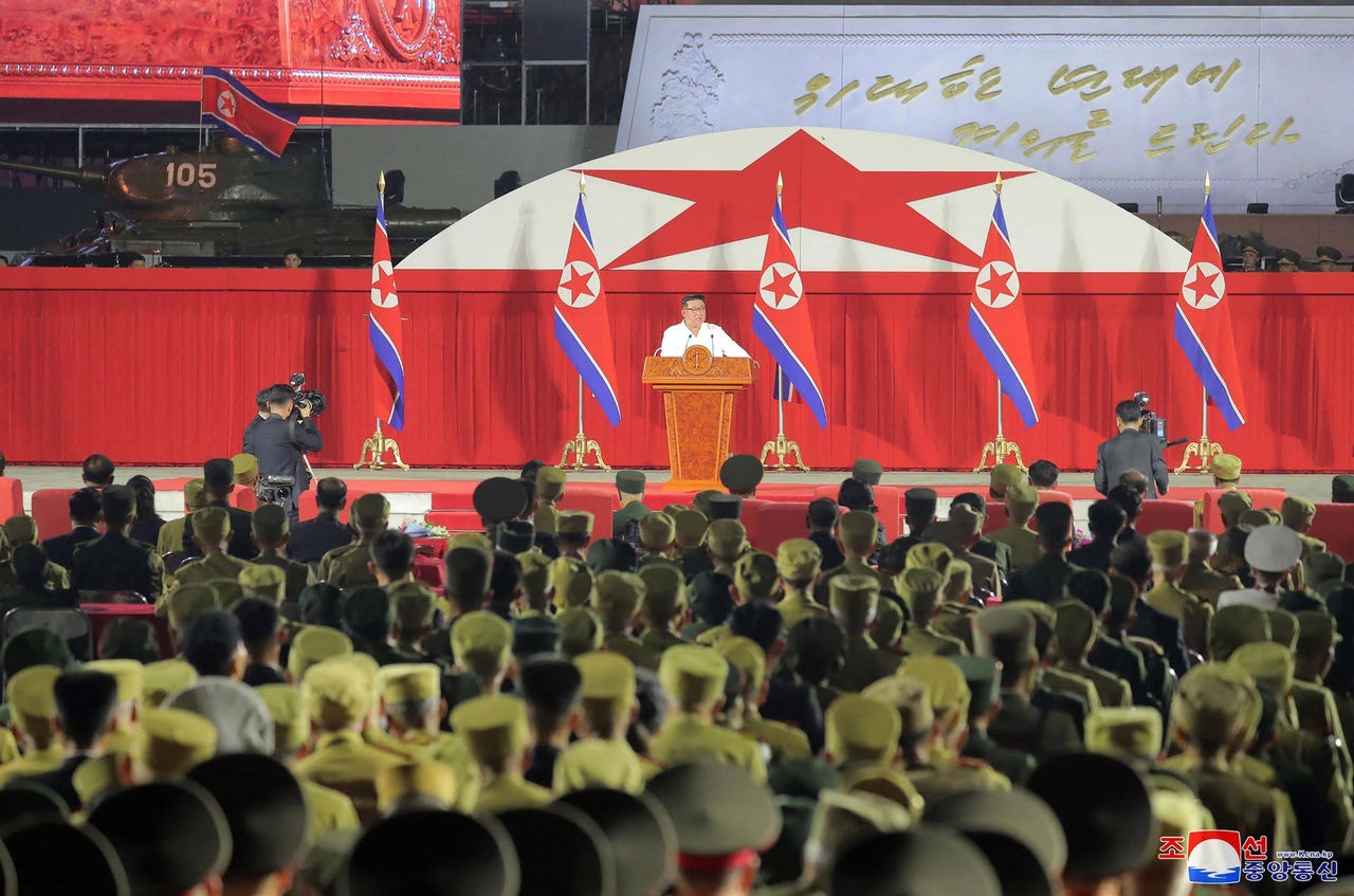 No dia 27 de julho, o líder Kim Jong Un discursou para uma multidão