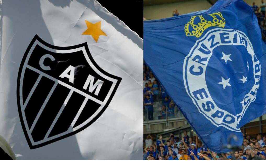 Montagem com bandeiras de Atlético e Cruzeiro, uma das principais rivalidades do futebol brasileiro