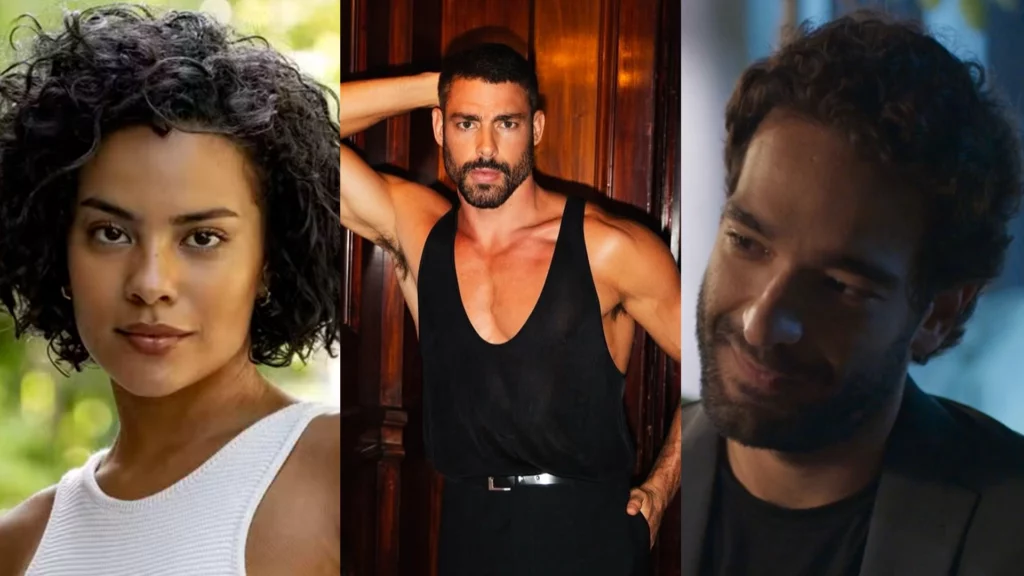 Maria de Fátima (Bella Campos), César (Cauã Reymond) e Afonso (Humberto Carrão) de Vale Tudo