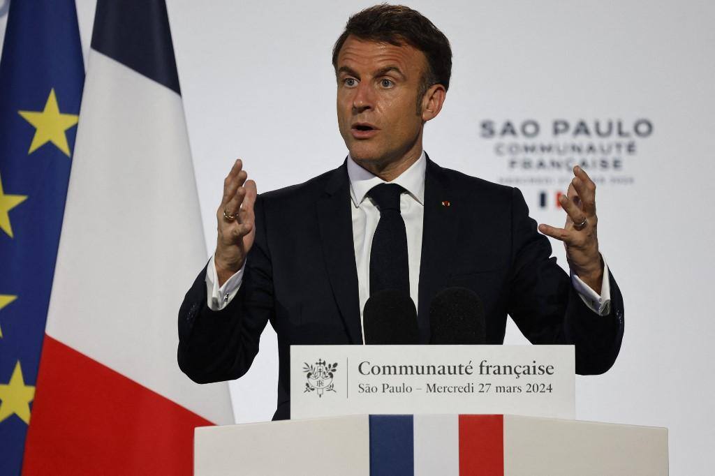 Macron participou hoje do Fórum Econômico Brasil-França, que está sendo realizado na Federação das Indústrias do Estado de São Paulo (Fiesp), na capital paulista