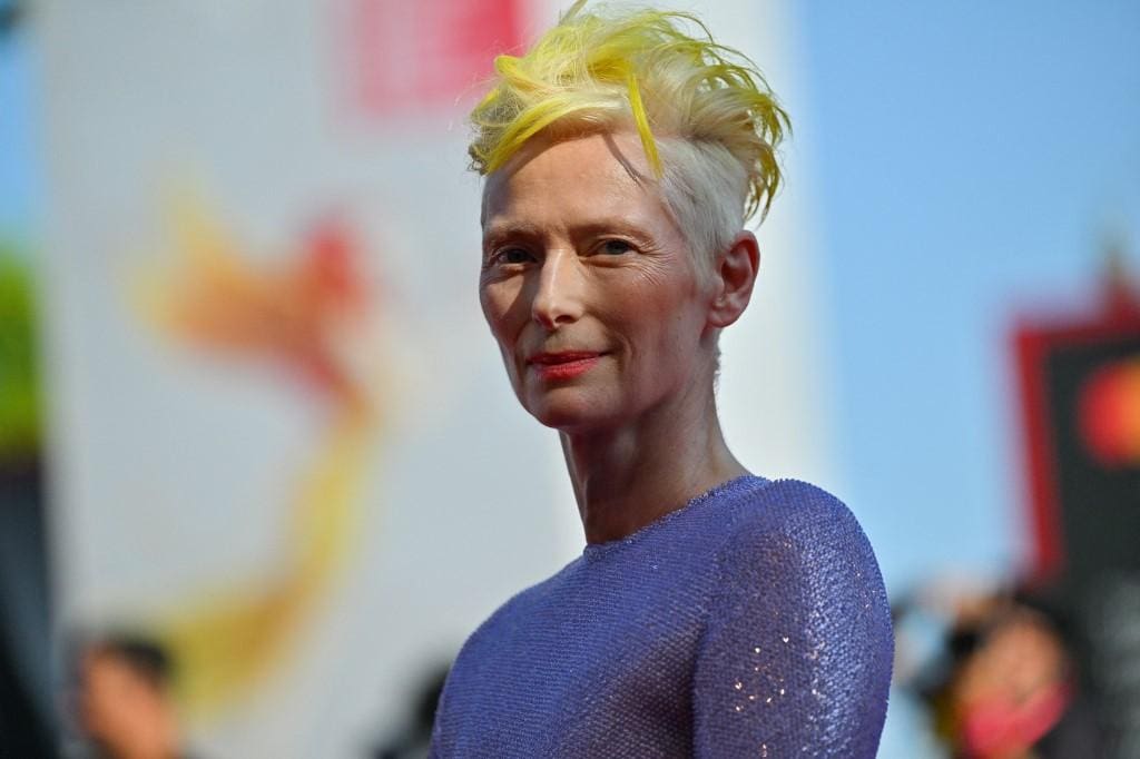 A atriz britânica Tilda Swinton no 79º Festival Internacional de Cinema de Veneza para a exibição do filme "A Filha Eterna"