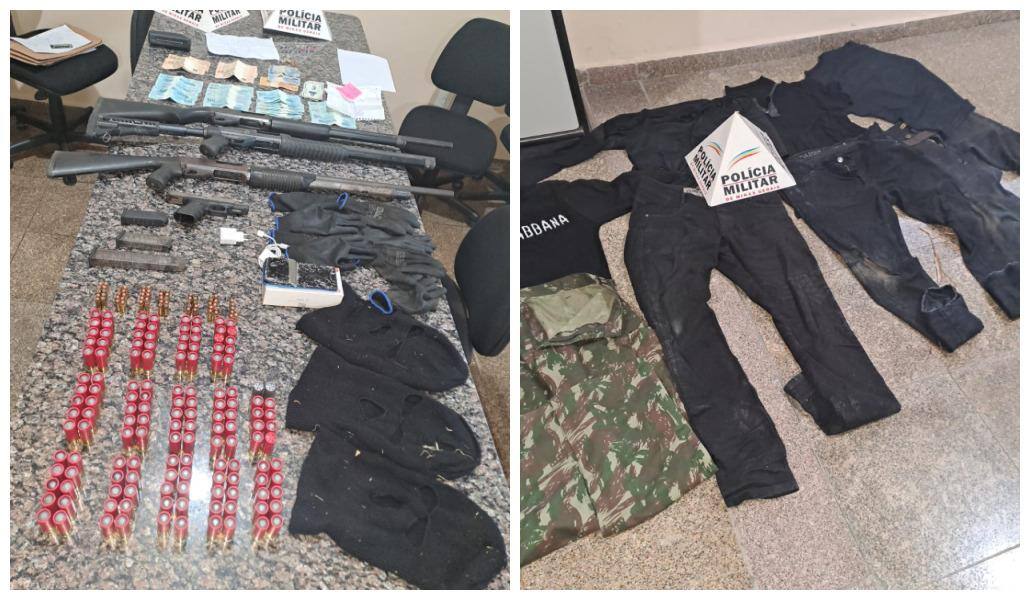 Armas, munições e roupas usadas pelos criminosos foram apreendidas em veículos abandonados