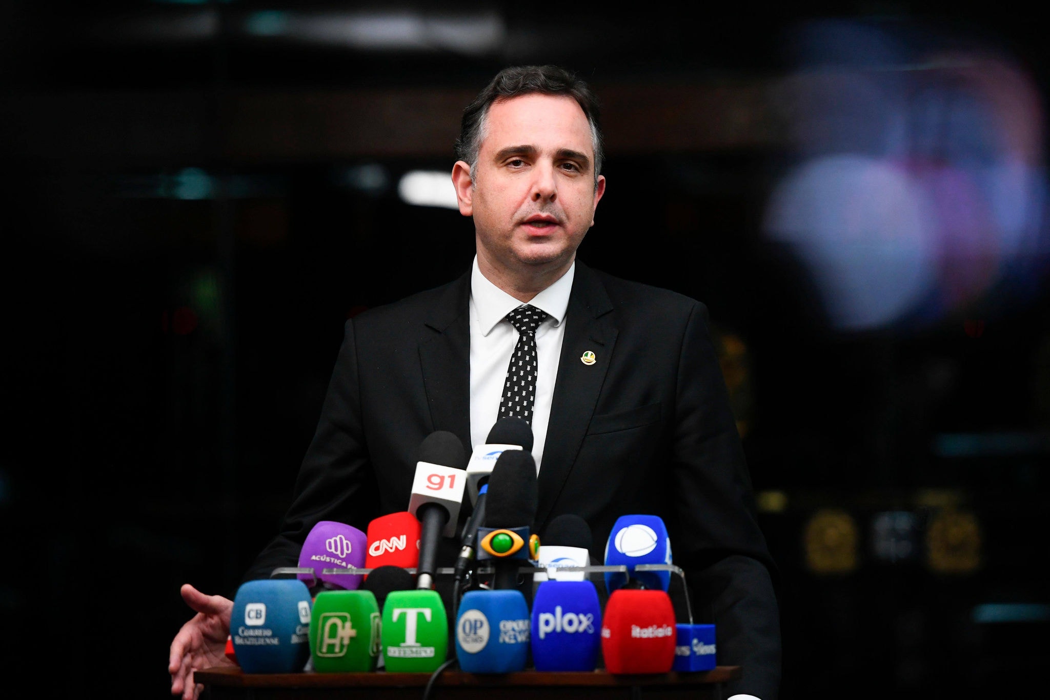Rodrigo Pacheco, presidente do Senado, em coletiva de imprensa