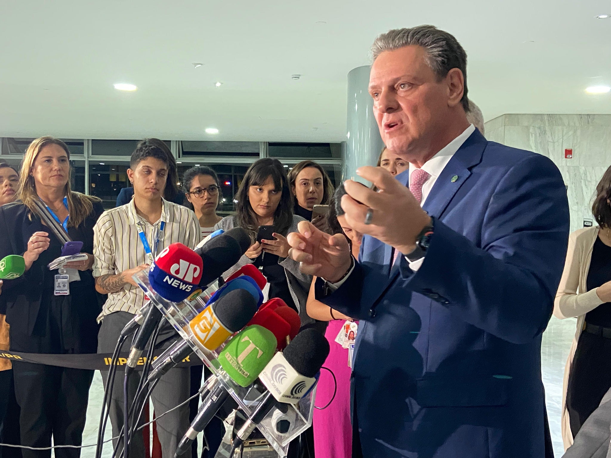 O ministro da Agricultura, Carlos Fávaro, durante coletiva de imprensa no Palácio do Planalto