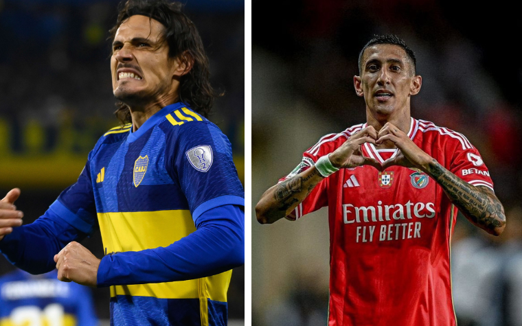 Edinson Cavani, do Boca Juniors; e Ángel Dí María, do Benfica (Foto: AGIF/Reprodução: X)