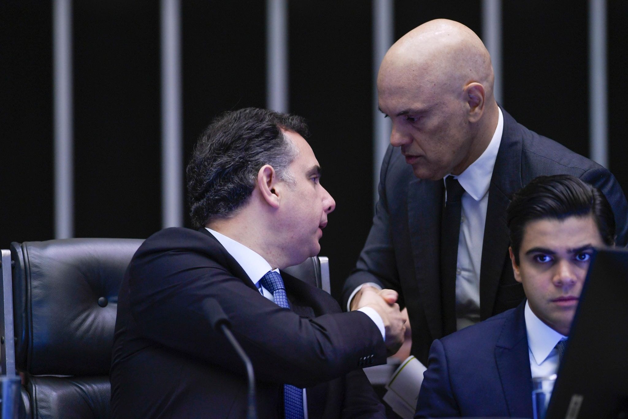 O presidente do Senado, Rodrigo Pacheco, e o ministro Alexandre de Moraes, do STF