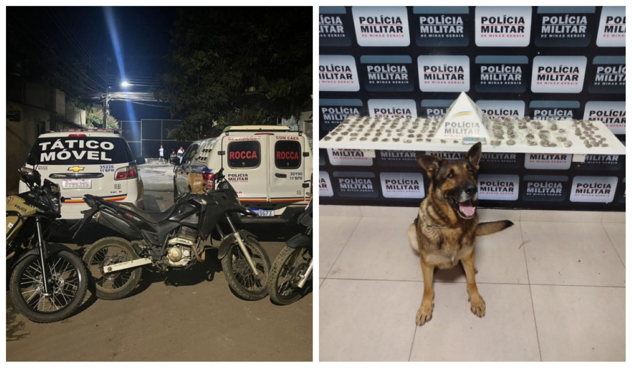 Moto modelo XRE 300 e 127 porções de maconha foram apreendidas durante ação da PMMG em Manhuaçu