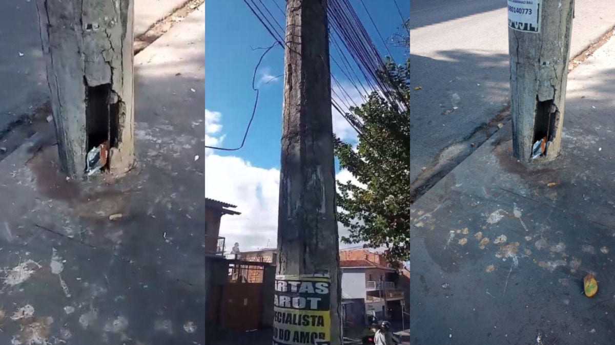 O medo do denunciante é que o poste caia em crianças que transitam pelo local