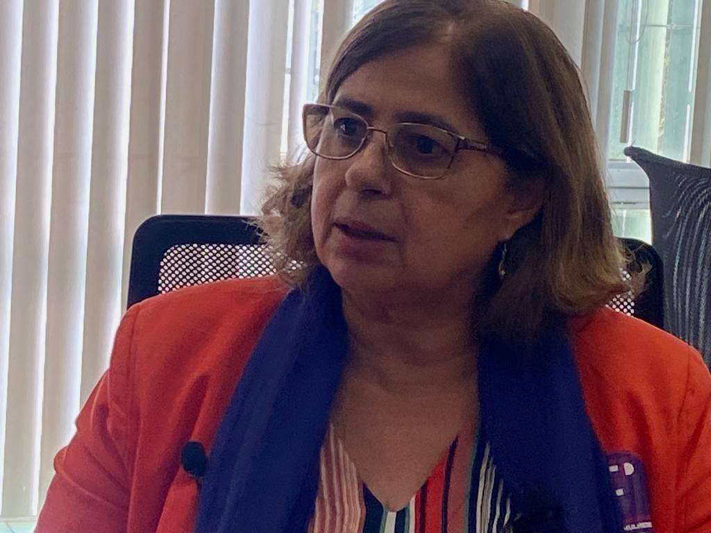 Na imagem, a ministra das Mulheres, Cida Gonçalves, durante entrevista ao portal O TEMPO Brasília